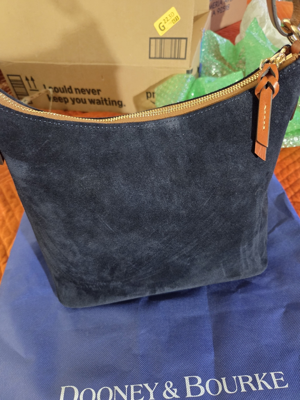 Dooney & Bourke Navy Suede Hobo Shoulder Bag 9.5x5.5x11.5 - Picture 3 of 6